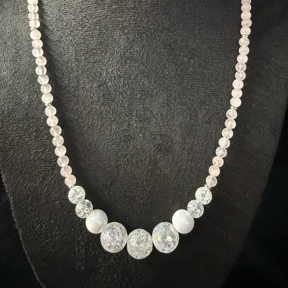 Rose Quartz and Crackle Bead Necklace